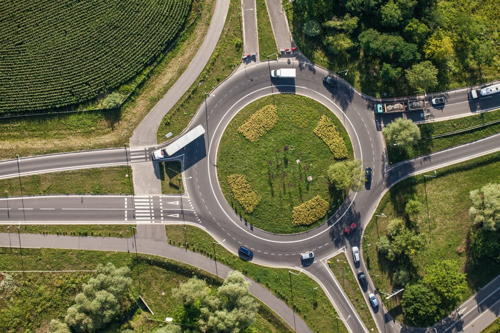 Aerial,View,Of,Roundabout,In,Wroclaw,City