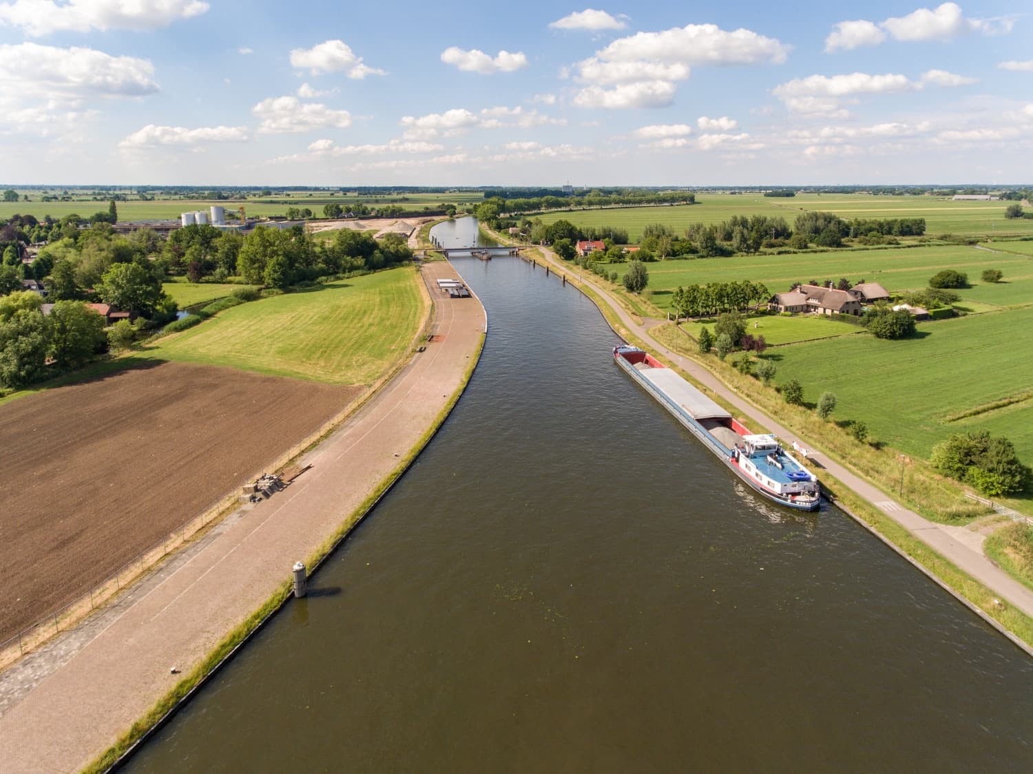 Aerial shot of the merwede canal near the arkel village